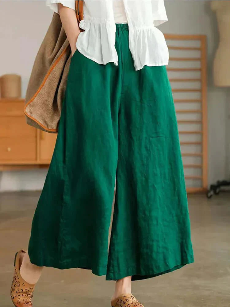 Linen-Cotton Wide Leg Trousers for Casual Summer Wear