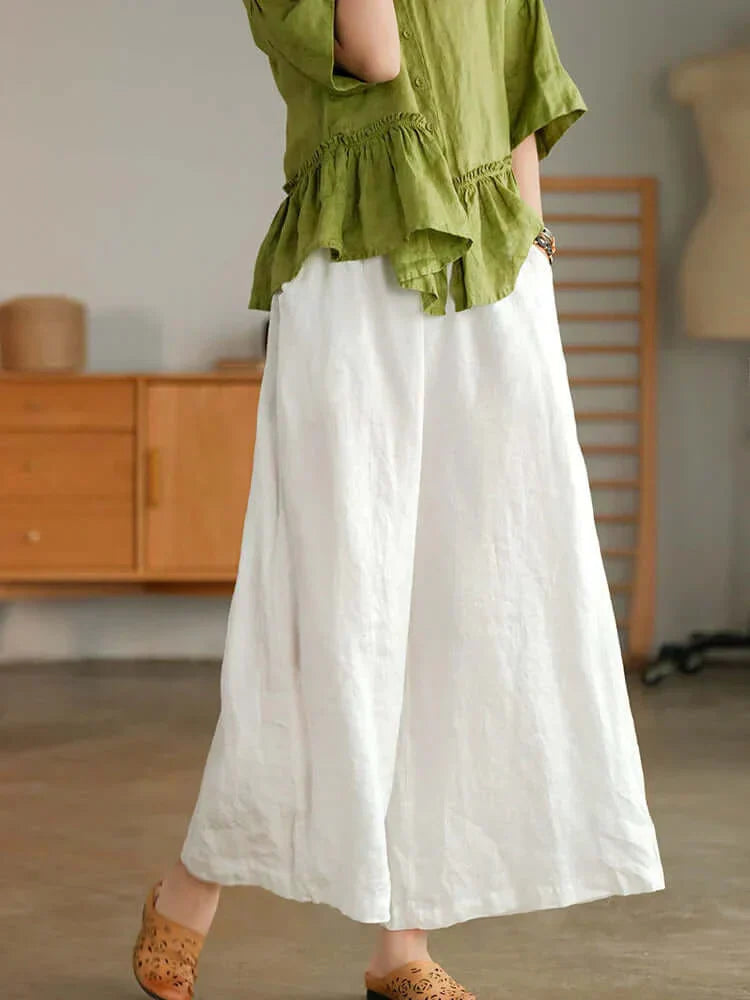 Linen-Cotton Wide Leg Trousers for Casual Summer Wear