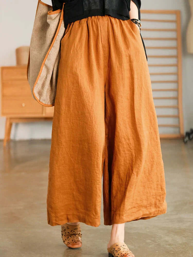 Linen-Cotton Wide Leg Trousers for Casual Summer Wear