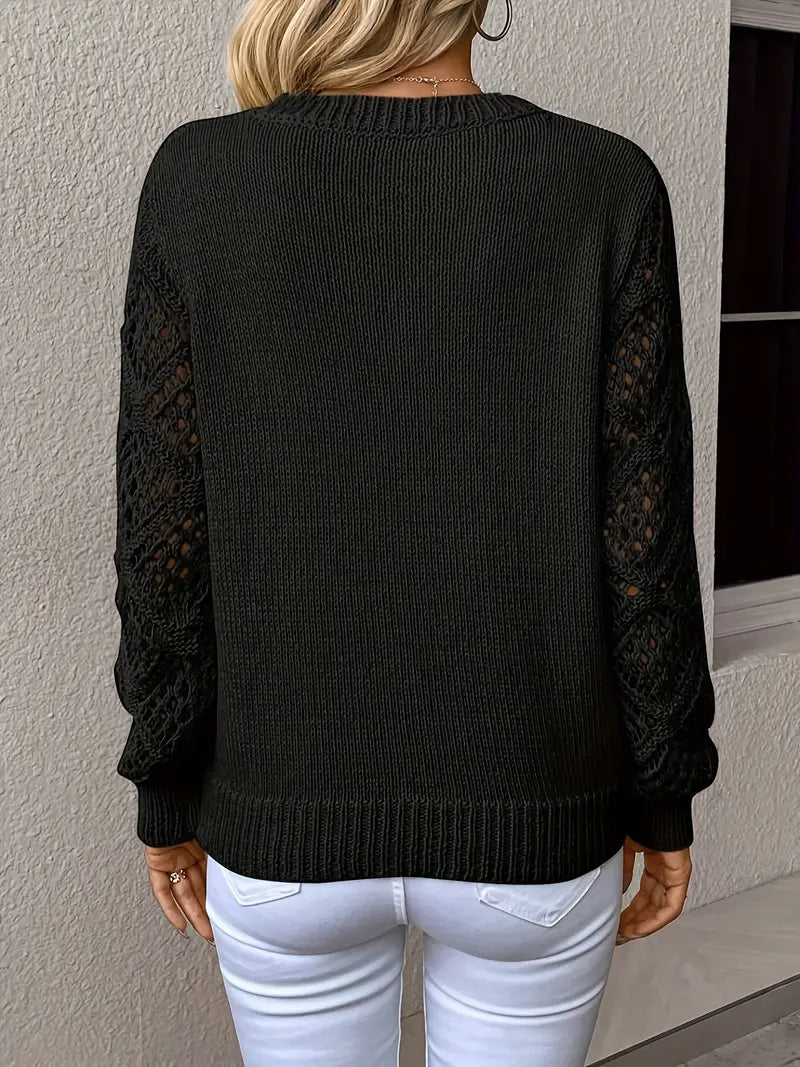 Elegant Crochet Jacquard V-Neck Sweater for Women