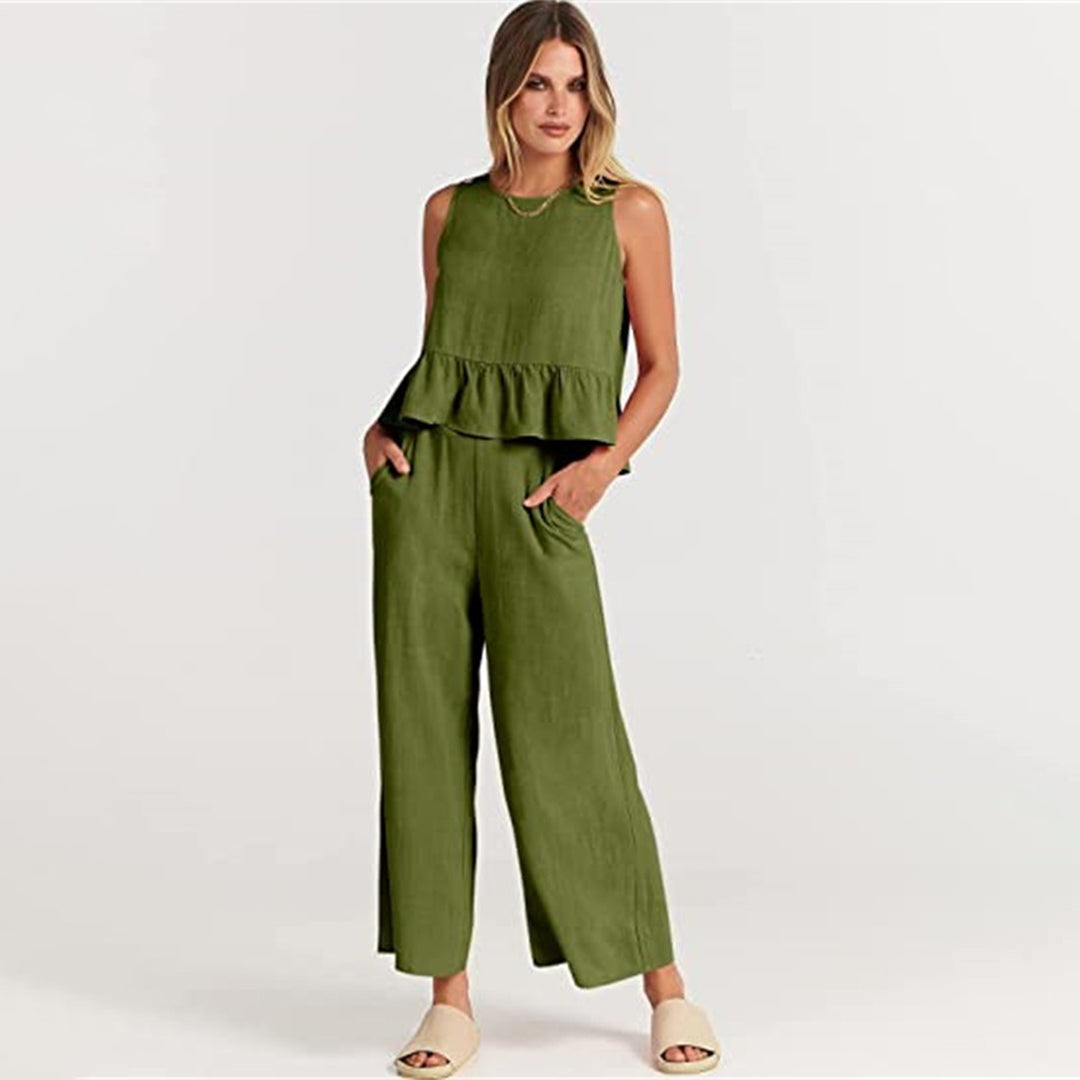 Casual 2-Piece Crop Top and Wide-Leg Pants Set