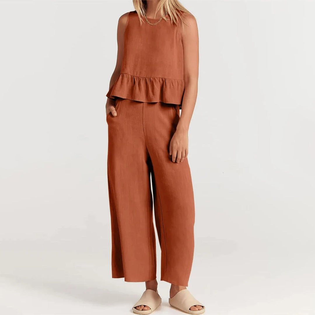 Casual 2-Piece Crop Top and Wide-Leg Pants Set