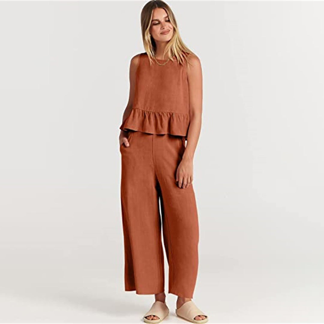 Casual 2-Piece Crop Top and Wide-Leg Pants Set