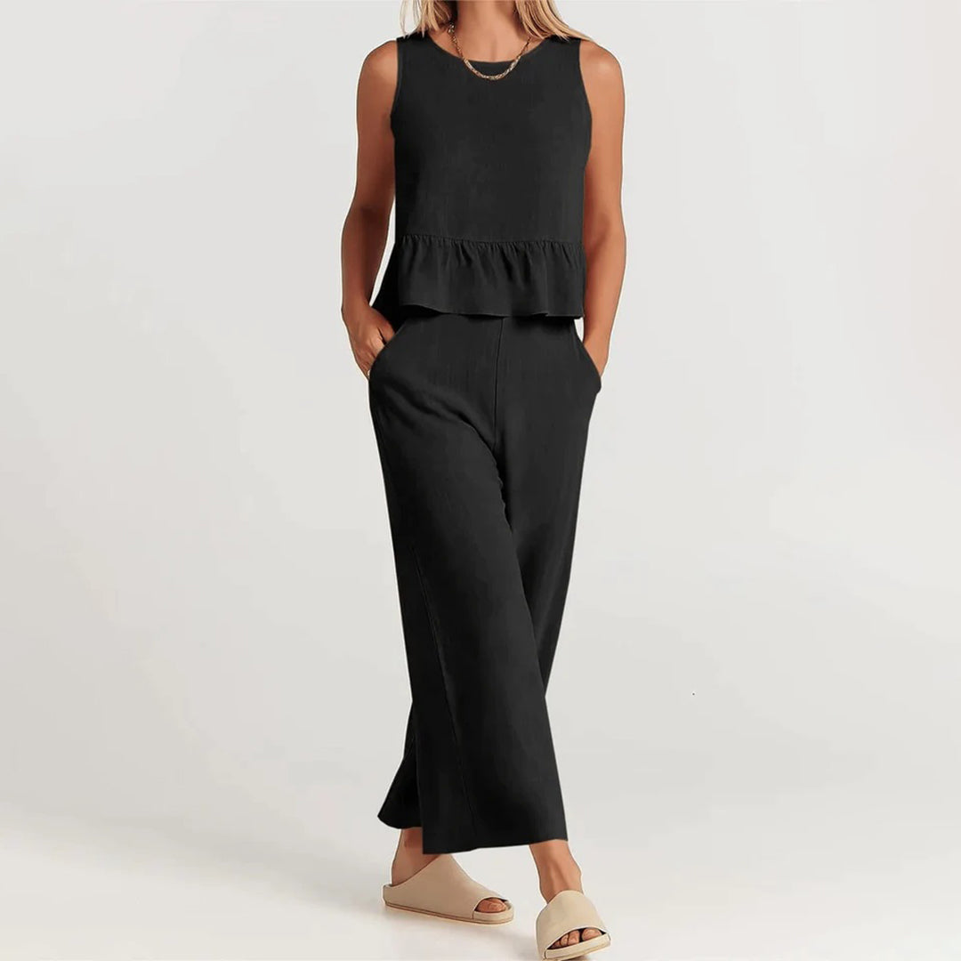 Casual 2-Piece Crop Top and Wide-Leg Pants Set