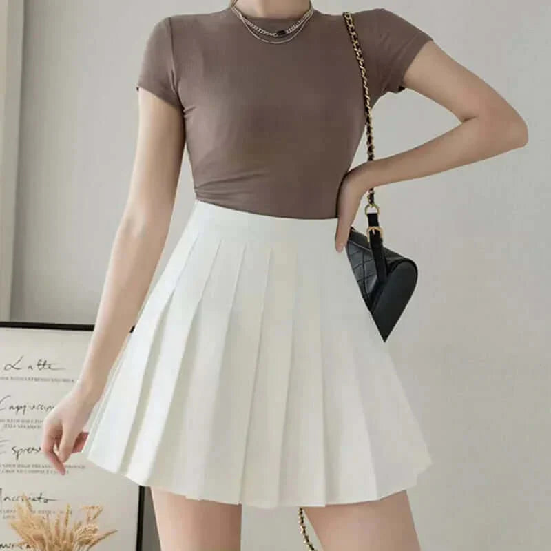 High-Waisted Pleated Skirt with Zip Fastening