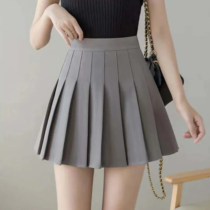 High-Waisted Pleated Skirt with Zip Fastening