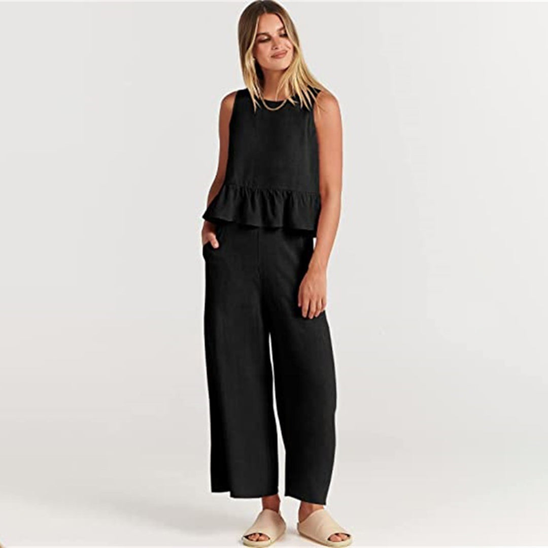 Casual 2-Piece Crop Top and Wide-Leg Pants Set