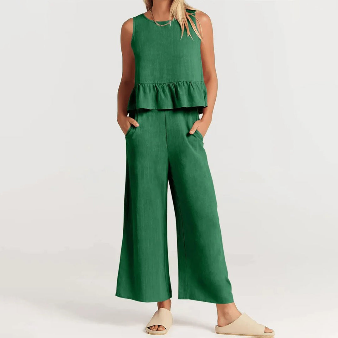 Casual 2-Piece Crop Top and Wide-Leg Pants Set