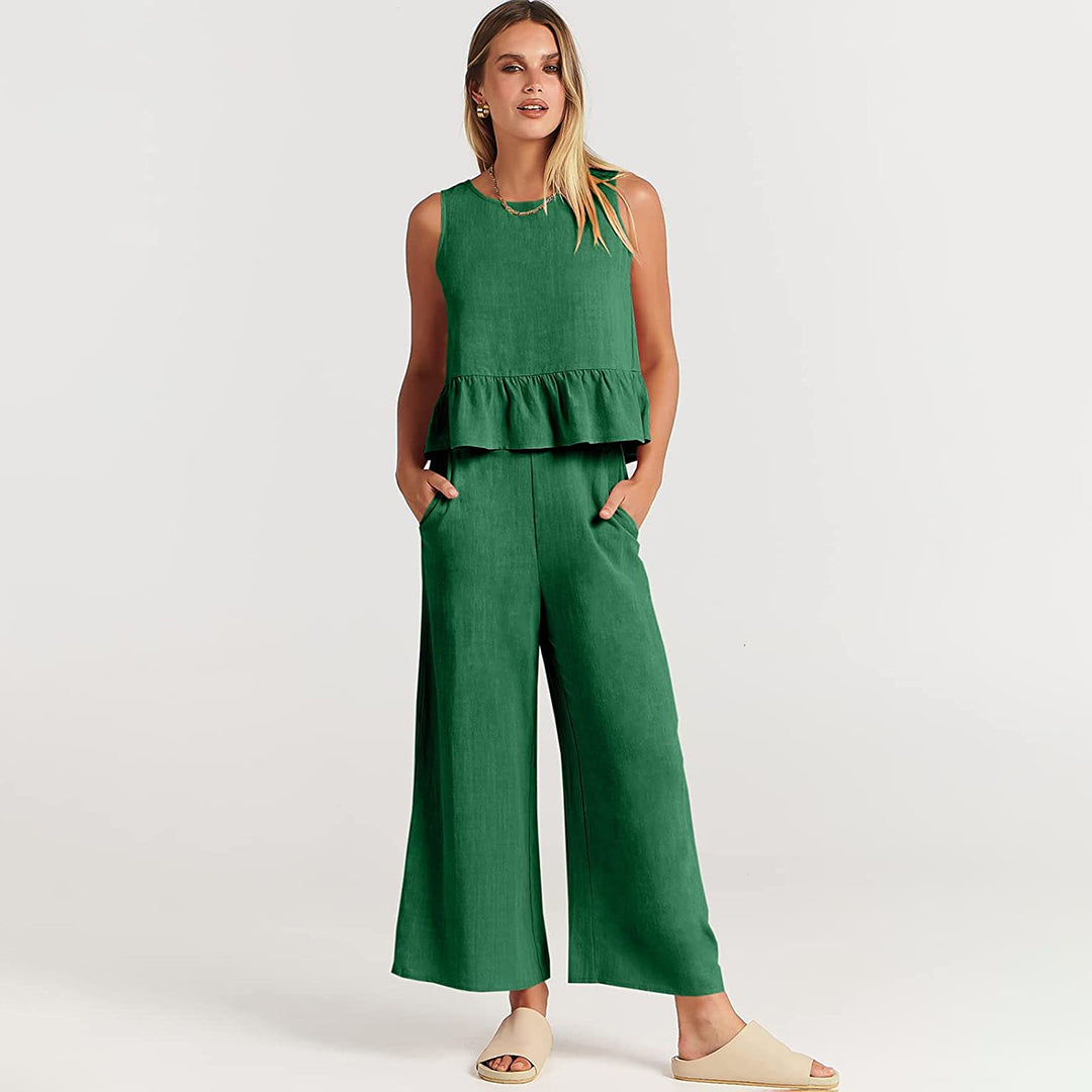 Casual 2-Piece Crop Top and Wide-Leg Pants Set