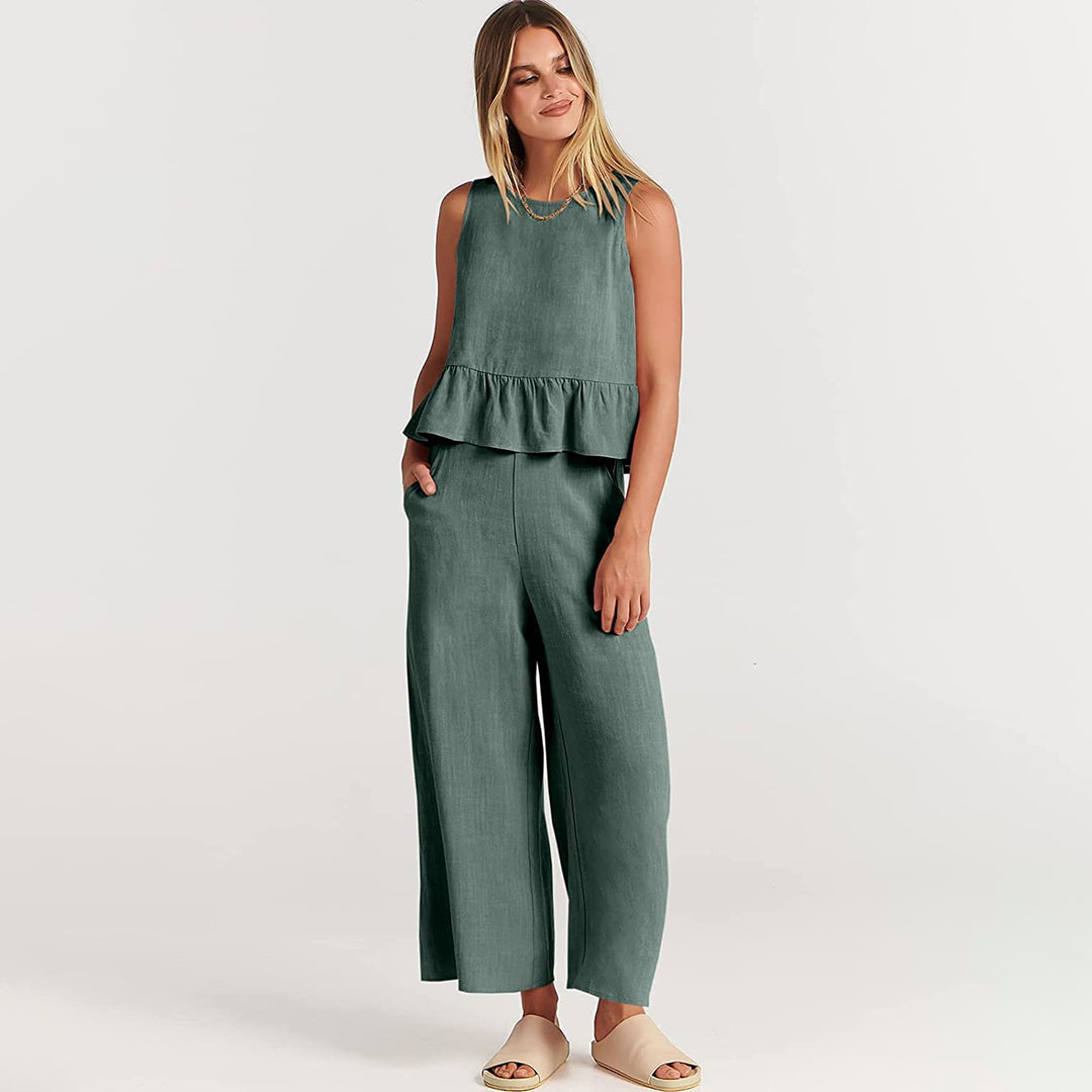 Casual 2-Piece Crop Top and Wide-Leg Pants Set