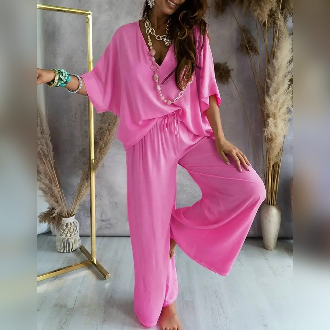 Comfortable Oversized Top and Pants Set in Soft Polyester