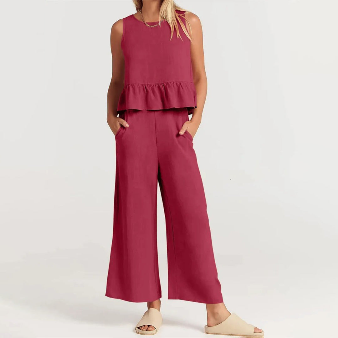 Casual 2-Piece Crop Top and Wide-Leg Pants Set