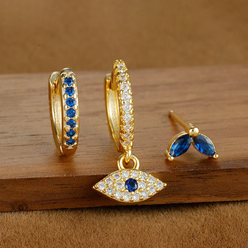 Evil Eye Blue Zircon Earring Set in Delicate Design