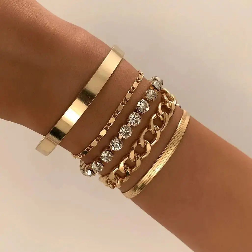 Layered Bracelet Set with Crystal Accents for Versatile Style