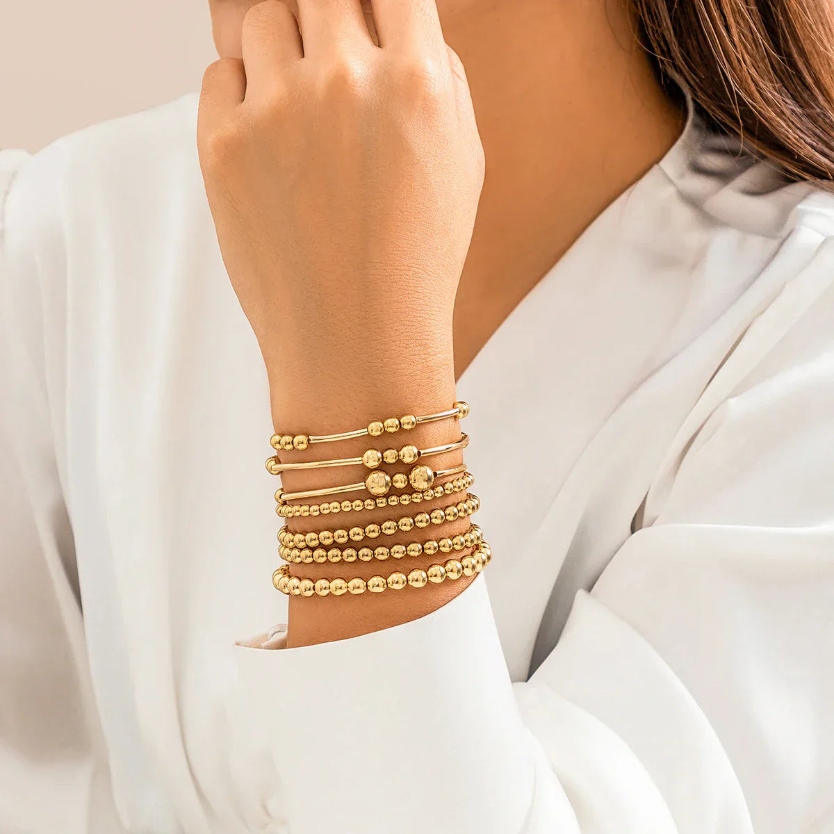 Gold Beaded Stretch Bracelet Set for Effortless Style