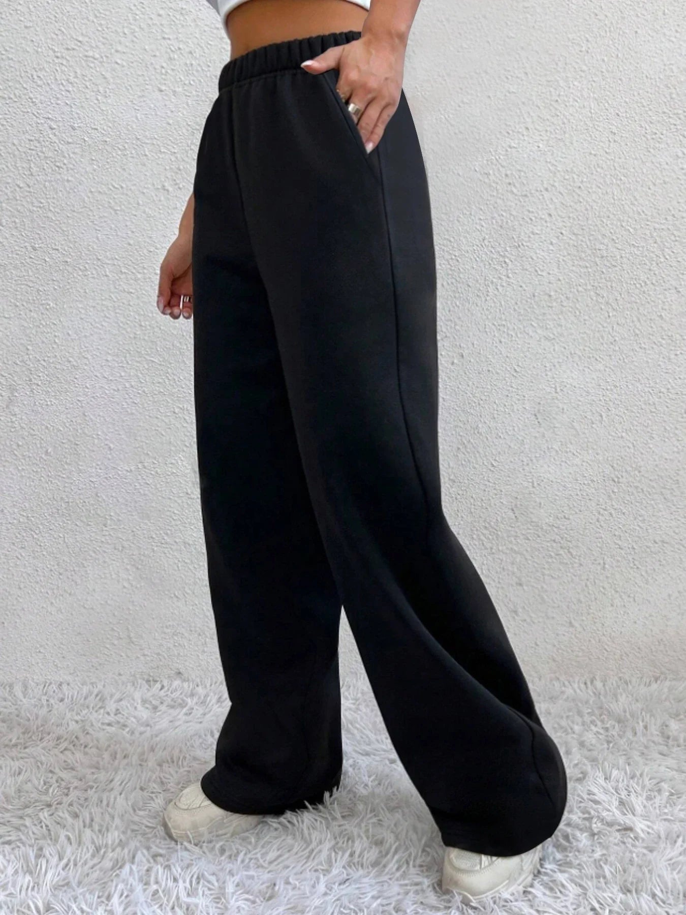 Fleece Lined High Waist Casual Sweatpants with Pockets