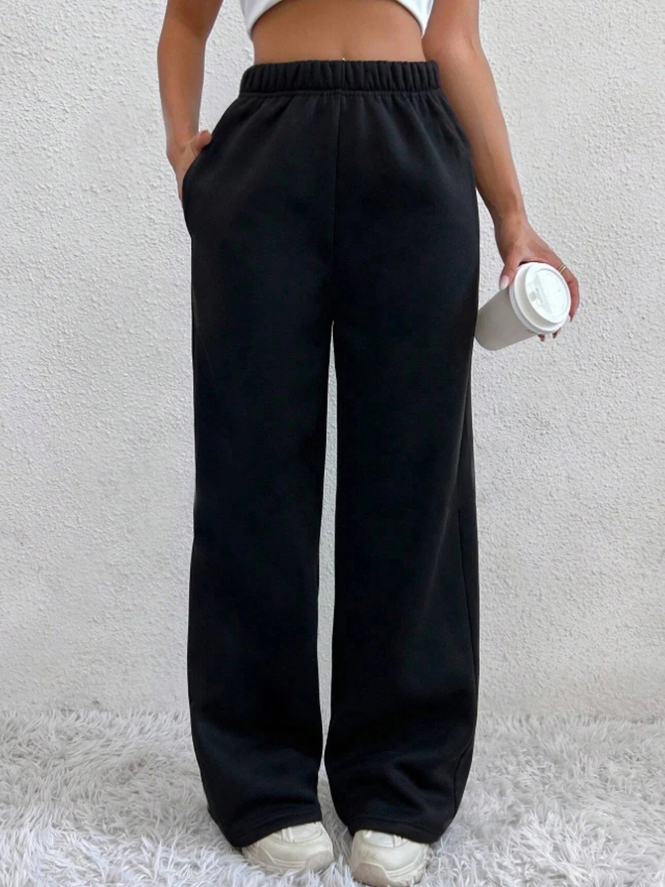 Fleece Lined High Waist Casual Sweatpants with Pockets