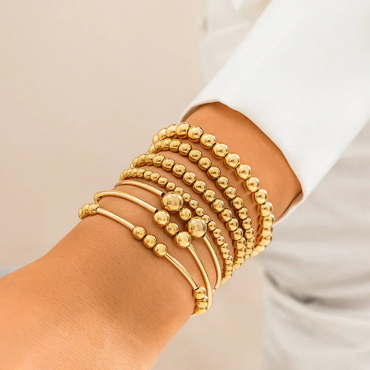 Gold Beaded Stretch Bracelet Set for Effortless Style