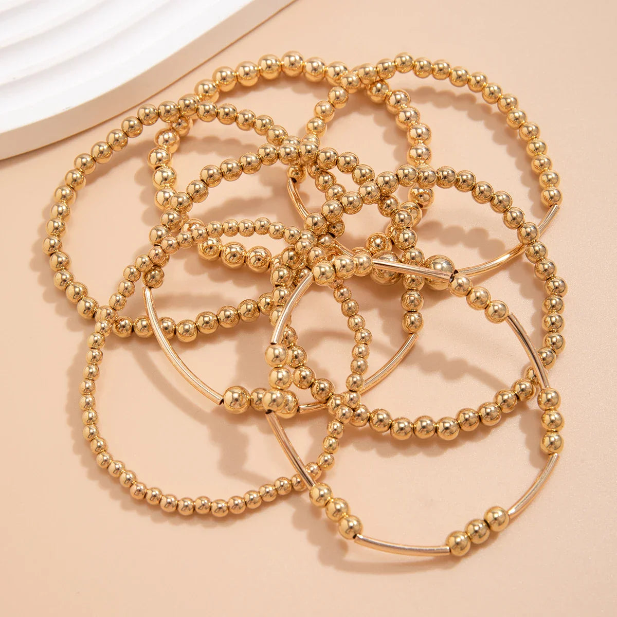 Gold Beaded Stretch Bracelet Set for Effortless Style