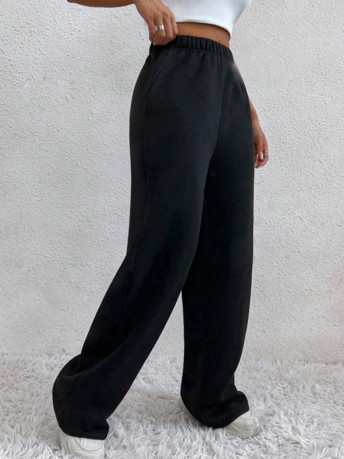 Fleece Lined High Waist Casual Sweatpants with Pockets