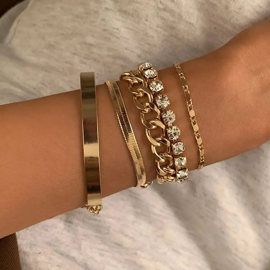 Layered Bracelet Set with Crystal Accents for Versatile Style