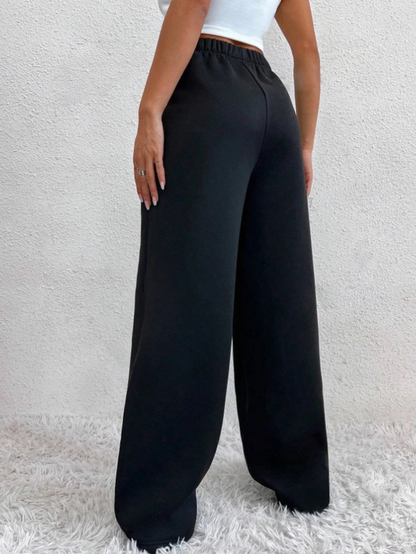 Fleece Lined High Waist Casual Sweatpants with Pockets