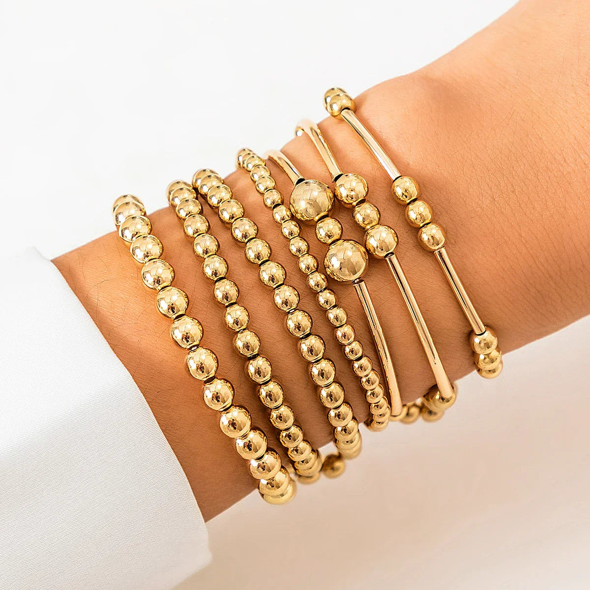 Gold Beaded Stretch Bracelet Set for Effortless Style