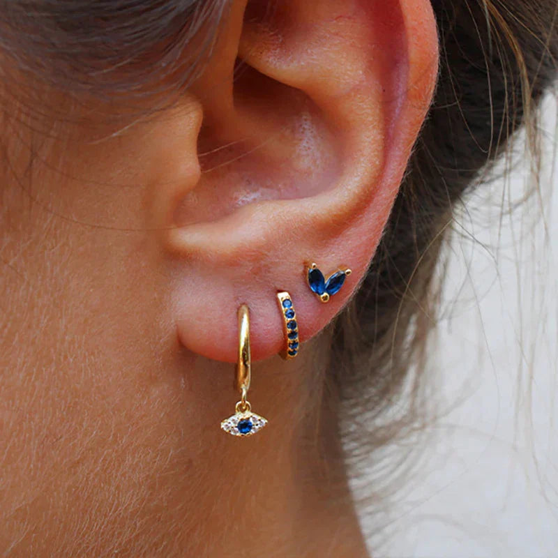 Evil Eye Blue Zircon Earring Set in Delicate Design