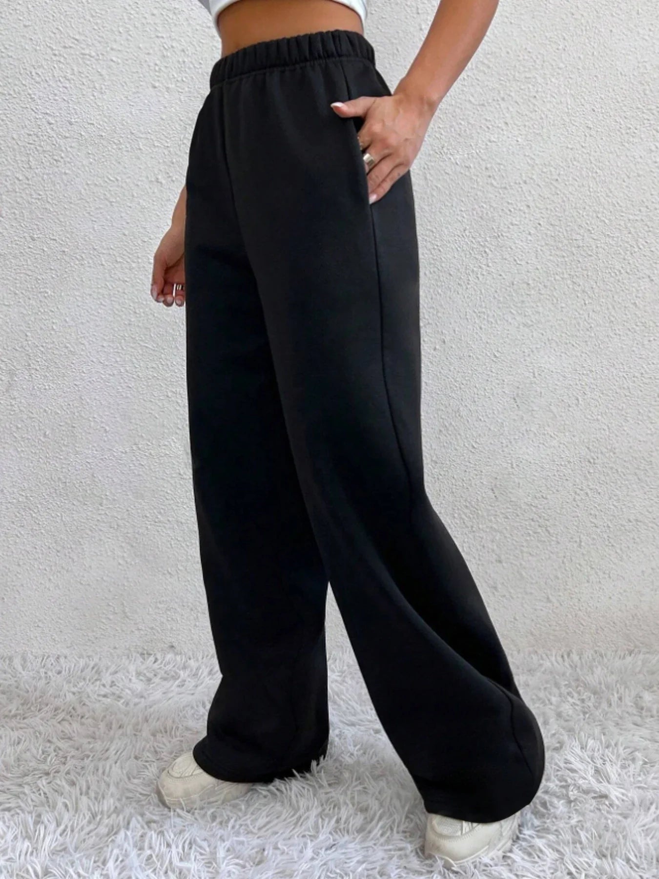 Fleece Lined High Waist Casual Sweatpants with Pockets