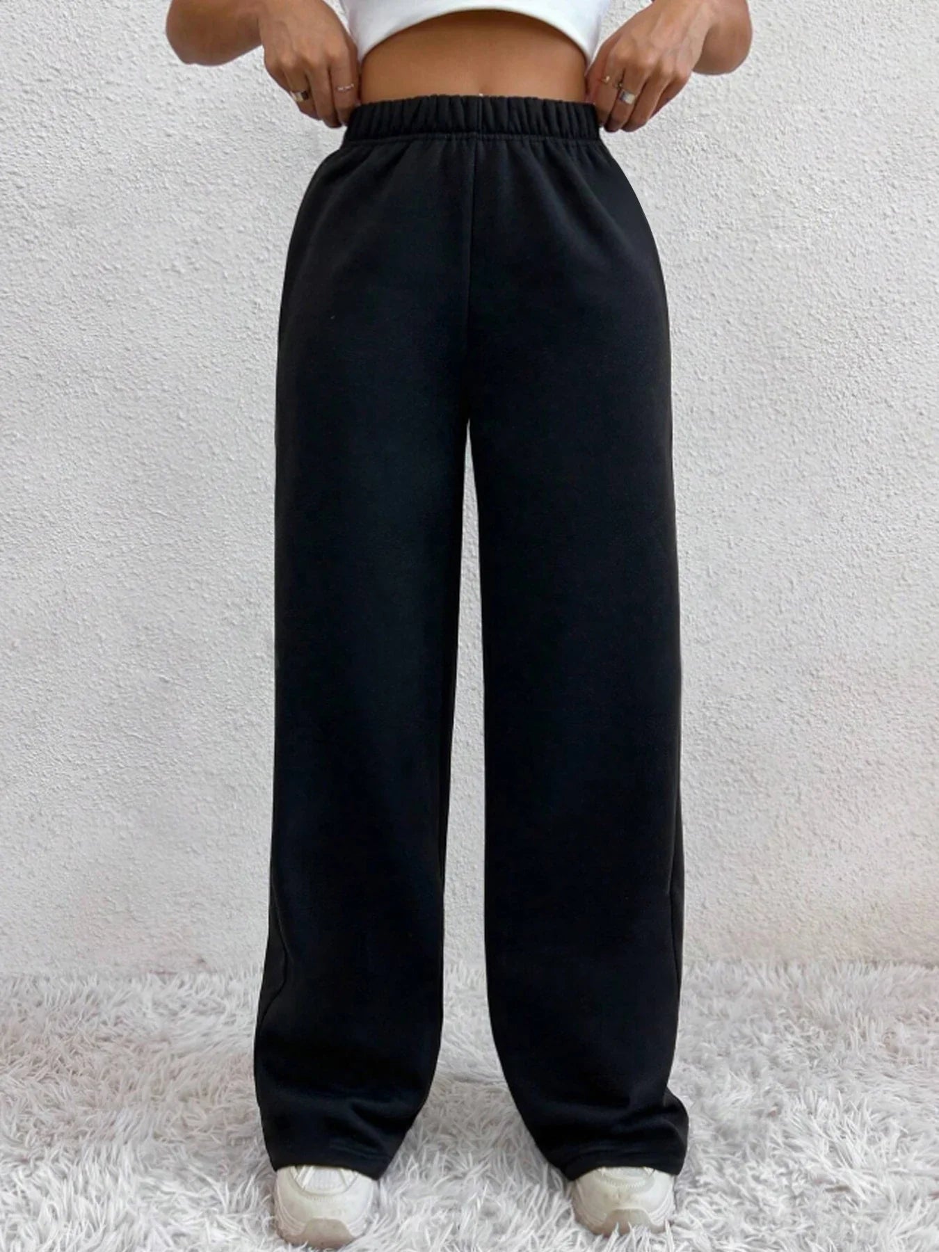 Fleece Lined High Waist Casual Sweatpants with Pockets