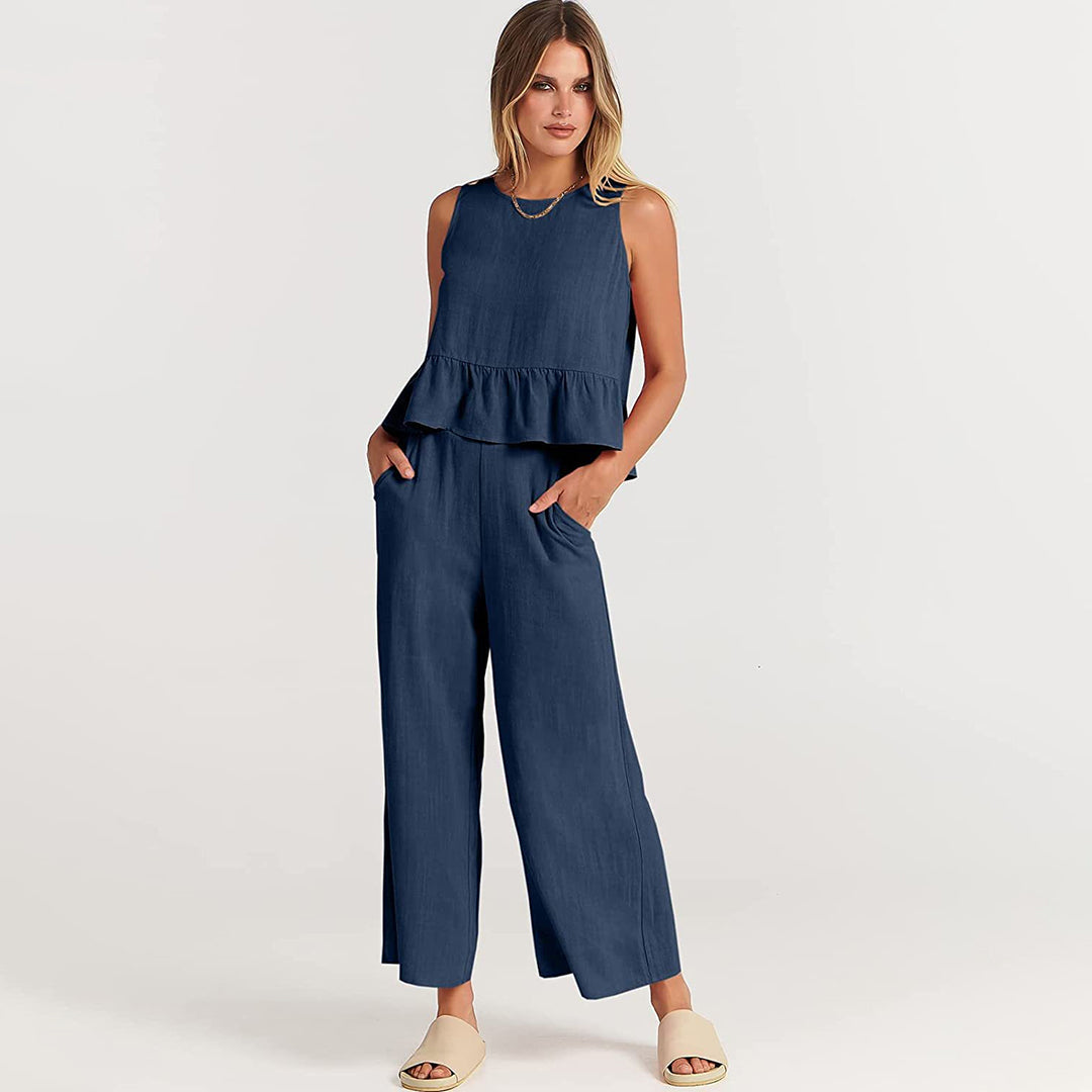 Casual 2-Piece Crop Top and Wide-Leg Pants Set