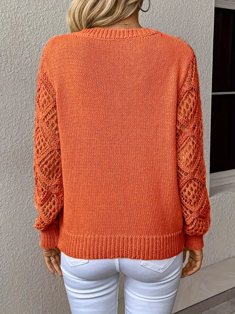 Elegant Crochet Jacquard V-Neck Sweater for Women