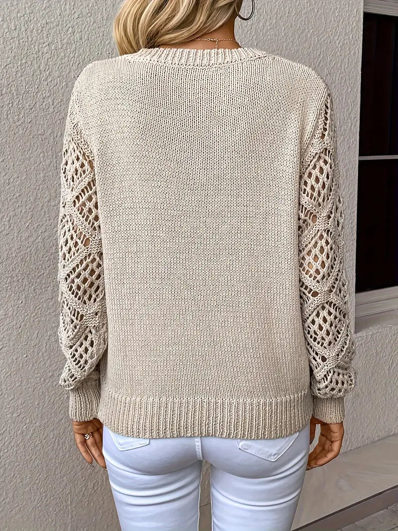 Elegant Crochet Jacquard V-Neck Sweater for Women