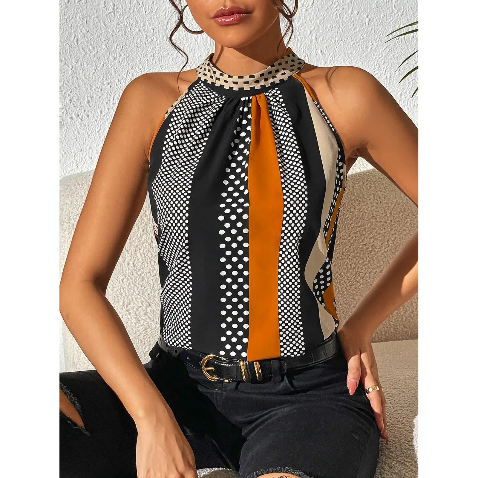 Halter Top with Polka Dots in Lightweight Polyester